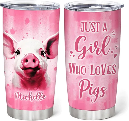 Vista 10 de Hyturtle Regalos personalizados para los amantes de los cerdos – Pigs Are My Spirit Animal vaso de acero inoxidable con nombre personalizado de 20