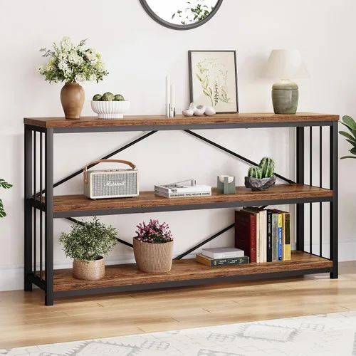 Vista 23 de LVB Mesa consola negra, mesa de entrada moderna para pasillo y sala de estar, mesa de sofá industrial detrás del sofá, mesa de entrada de madera