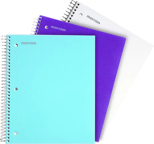 Vista 8 de Mintra Office Durable Spiral Notebook - 2 Subject (Junior Size 3pk (6.5in x 9.5in), Arctic Ice, Sun Yellow, Spring Pink)