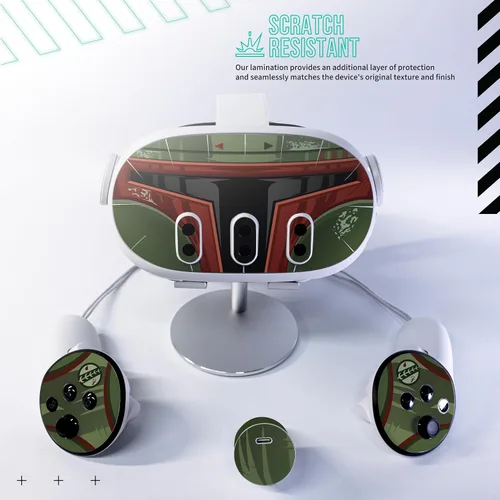 Vista 3 de Easy-to-Apply Skin Sticker Kit Compatible with Meta Quest 3 - Headset Bounty Hunter VR Accessories - Virtual Reality Protective Cover