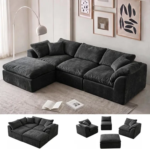 Vista 12 de Sofá seccional de nube sin hueso de 110 pulgadas para sala de estar, sofá modular en forma de L de gran tamaño con otomana, sofá seccional de Gris