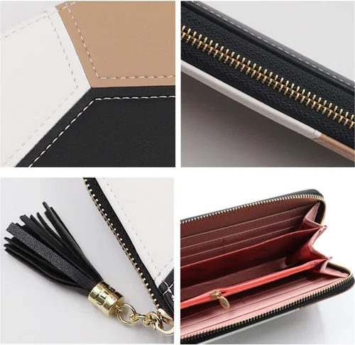Vista 4 de Cartera larga de piel sintética para mujer, con múltiples ranuras para tarjetas y compartimento espacioso