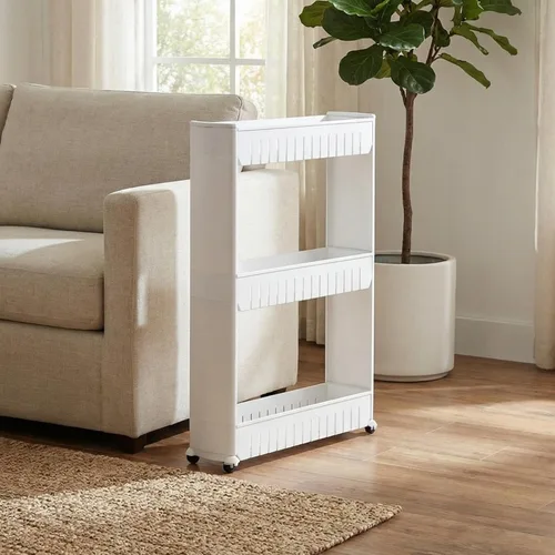 Vista 8 de Lavish Home Carrito con ruedas de 3 niveles, carrito organizador de estantes de cocina o baño de espacio estrecho, estantes de almacenamiento
