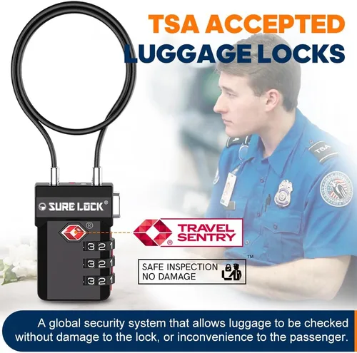Vista 3 de SURE LOCK Cerraduras de equipaje aprobadas por la TSA, alerta abierta, diales de fácil lectura, cerraduras de equipaje de viaje para maleta
