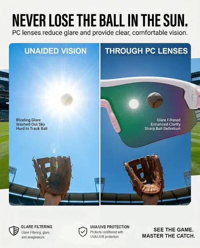 Vista 4 de maivnz Gafas de sol de béisbol juveniles para niños, UV400 para niñas, gafas de sol de sóftbol para niñas, niños de 6 a 8 a 12 a 14 años, gafas