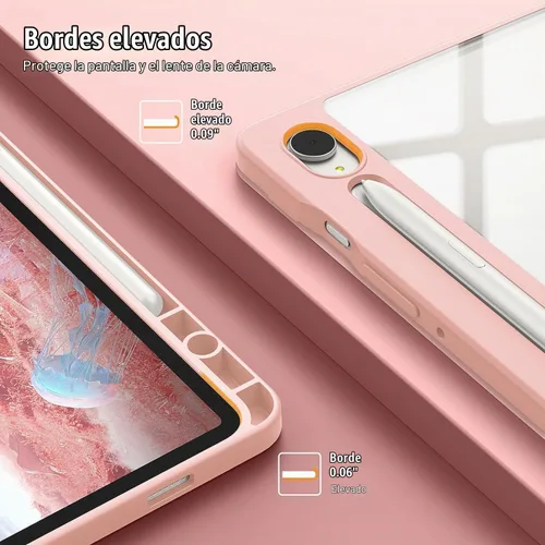 Vista 7 de Funda para Galaxy Tab S9 Ultra/S10 Ultra de 14.6 pulgadas, carcasa trasera transparente de cristal duro. Parachoques de TPU suave flexible