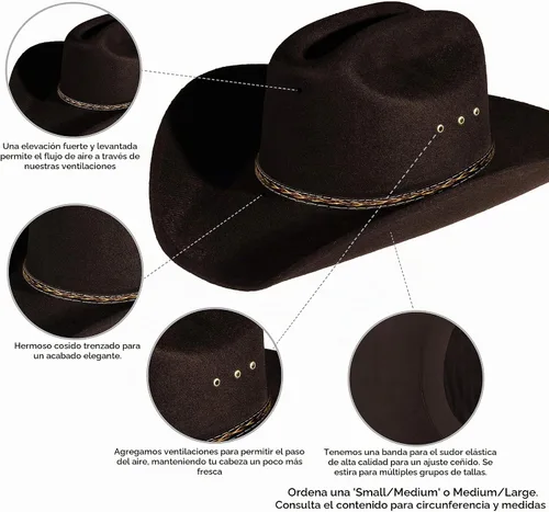 Vista 3 de Sombrero de vaquero del viejo oeste y vaquera, estilo de ala ancha Marrón