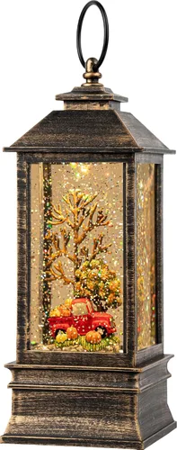 Vista 30 de Globo de nieve navideño con agua brillante, escena de cardenal con música y temporizador, linterna iluminada con USB/operada por batería
