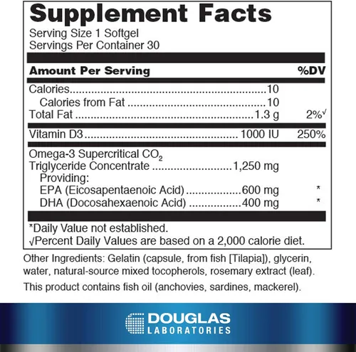 Vista 2 de Douglas Laboratories Aceite de pescado Quell EPA/DHA Plus D, 30 cápsulas