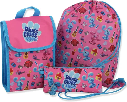 Vista 3 de Nickelodeon Blue's Clues & You Kids - Juego escolar de 5 piezas con mochila de 16 pulgadas, Rosado, Blue's Clues & You Girls - Mochila escolar de 5