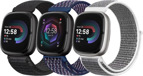 Vista 10 de Bcuckood Correa de nailon compatible con Fitbit Sense 2/Fitbit Sense/Fitbit Versa 4/Fitbit Versa 3 Bandas, para mujeres y hombres, correa de nailon