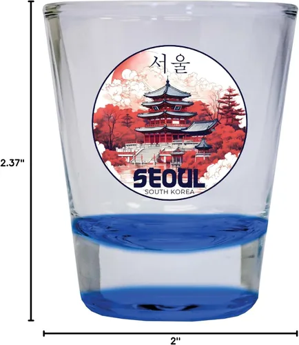 Vista 3 de Seúl South Korea Design B Souvenir - Vaso de chupito redondo de 2 onzas, color azul, paquete de 2