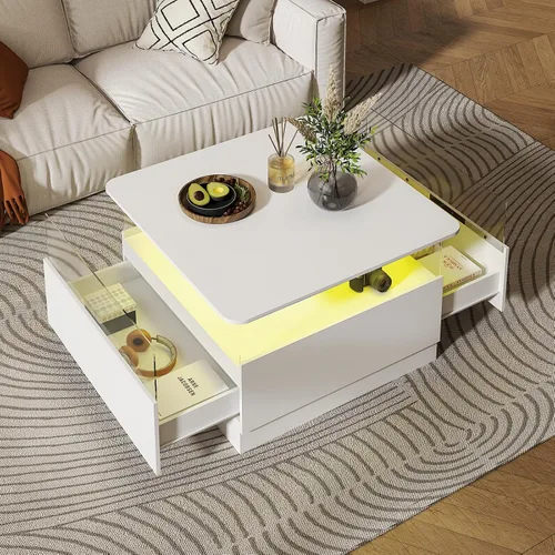 Vista 12 de HedoAjim Mesas de centro cuadradas con almacenamiento, mesa de centro moderna para sala de estar, mesas de centro redondas negras y 2 cajones Negro