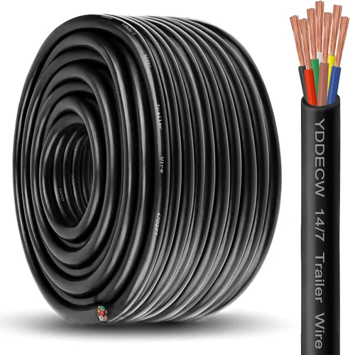 Vista 30 de Cable de Remolque de 4 Vías - Calibre 14, 4 Conductores, 10 Pies, Extensión de Cable Resistente de Cobre Puro, Cordón de Cableado para Remolque RV