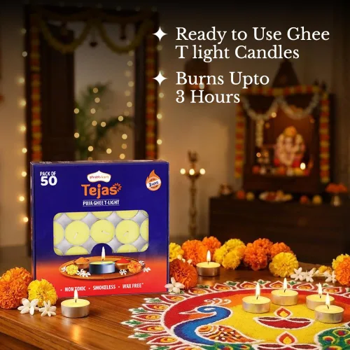 Vista 3 de Shubhkart Tejas - Juego de 50 velas Ghee de alta calidad, sin humo, sin cera, para salas de oración, meditación, hogar, eventos festivos, bodas