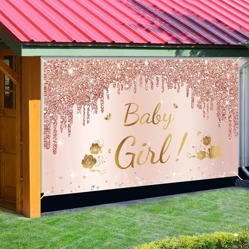 Vista 4 de Decoración de baby shower, pancarta para niña, fondo de fiesta de baby shower, fondo de fiesta de baby shower, fondo de fotomatón de fondo rosa