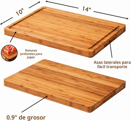 Vista 2 de Tablas de cortar de bambú para cocina, bloque de carnicero de madera extra gruesa, bloque de madera resistente, tablas de embutidos y platos