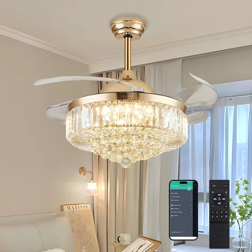 Vista 16 de DuMaiWay Ventilador de techo de 30 pulgadas con lámpara de cristal de luz, ventilador de techo reversible moderno, regulable, temporizador Negro