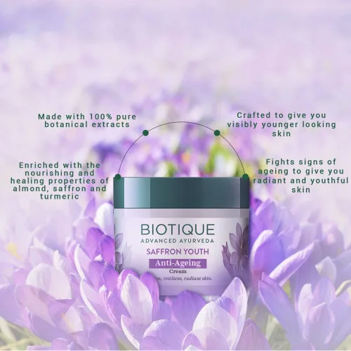 Vista 4 de Biotique Saffron Dew 1.76 oz- Crema facial y corporal Ageless