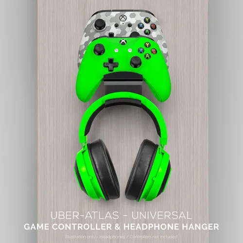 Vista 9 de BRAINWAVZ The UberAtlas Dual Game Controller & Headphone Stand Wall Mount Holder for Xbox ONE, Series X, PS5, PS4, PS3, Switch, STEELSERIES Gamepad