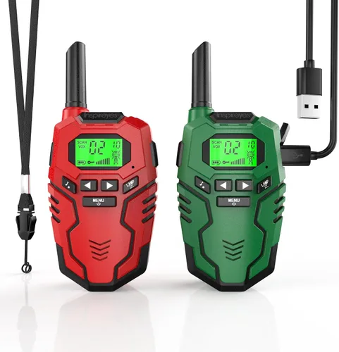Vista 12 de Inspireyes Walkie Talkies para niños, paquete de 2 recargables de largo alcance, juguetes para niños y niñas de 3 a 12 años, juguete de radio de 2