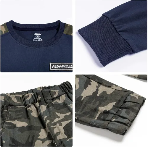 Vista 5 de lontakids Conjunto de 2 piezas para niños de manga larga pantalones de camuflaje