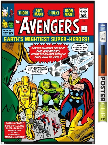 Vista 17 de Trends International Marvel Comics Avengers #1 - Póster de pared, 22.4 pulgadas de largo x 14.7 pulgadas, versión enmarcada en madera de granero