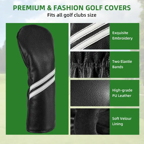 Vista 3 de Fundas para cabezas de palo de golf - Juego de 4 piezas o 1 pieza de accesorios de golf, fundas para palos de golf para maderas y conductores