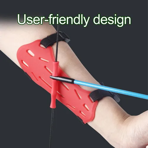 Vista 4 de Paquete de 2 protectores de brazo de goma con arco para jóvenes, protectores ajustables para antebrazo, 2 correas de hebilla para niños y jóvenes