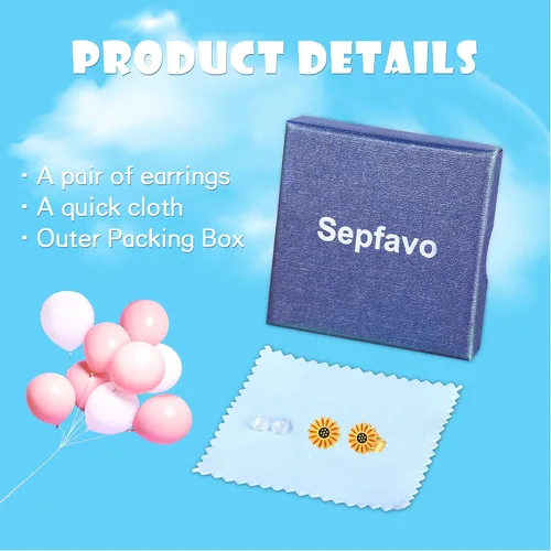 Vista 6 de Sepfavo Aretes tipo dormilona de girasol, joyería para niñas y mujeres, bonitos aretes esmaltados con girasol, dorados, hipoalergénicos para niñas