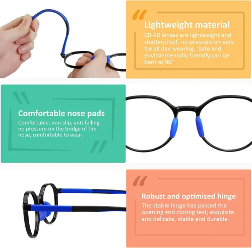 Vista 2 de VisionGlobal Lentes de bloqueo de luz azul para niños, antifatiga ocular y borrosos, gafas de computadora, antirreflejos