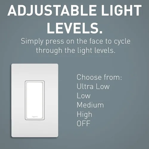Vista 4 de Legrand NTLFULLWPW - Toma de luz nocturna LED radiante ajustable con placa de pared sin tornillos, luz nocturna para escaleras, luz de corte