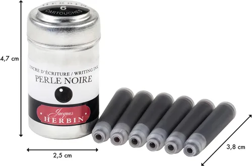 Vista 2 de Tinta para pluma estilográfica Herbin - 1 lata de 6 cartuchos - Perle Noire