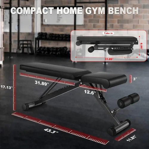 Vista 4 de BARWING Adjustable Foldable Portable Weight Bench for Home Gym,700-800LBS Flat Incline Decline Workout Bench for Full Body Workout Easy Assembly for