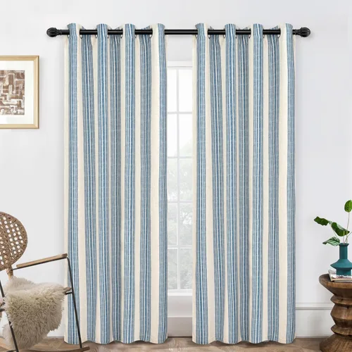 Vista 55 de DriftAway Chris Linen - Cortinas opacas con capa térmica y reductora de sonido, 63 pulgadas de largo para dormitorio, cortinas estampadas a rayas