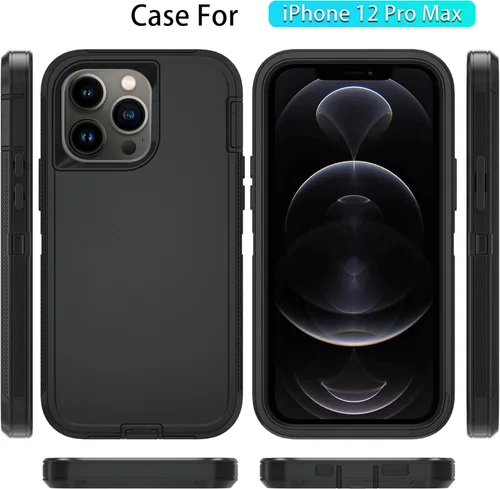 Vista 5 de Funda para iPhone 12 Pro Max con protector de pantalla HD, resistente a los golpes, al polvo y a las caídas, funda de 3 capas para iPhone 12 Pro Max