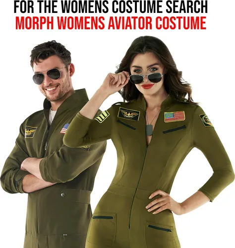 Vista 5 de Morph Traje de vuelo para hombre, disfraz de la Fuerza Aérea para hombre, traje de vuelo para adultos, disfraz de piloto adulto, disfraz de aviador