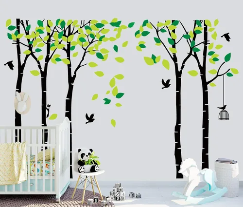 Vista 4 de ANBER Calcomanía de pared de árbol de la selva gigante removible, arte mural para dormitorio, guardería, habitación de bebé, habitación de niños
