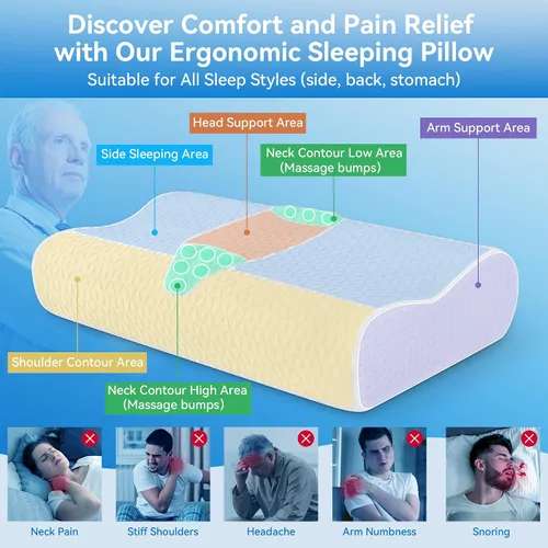 Vista 2 de Almohada cervical para el cuello para aliviar el dolor, almohada refrescante ajustable de tamaño Queen para dormir, almohadas de espuma