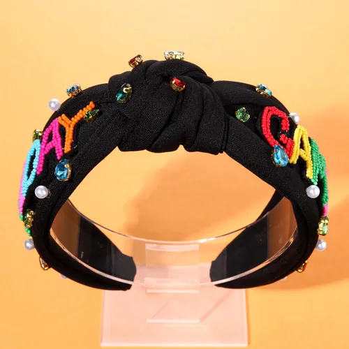 Vista 3 de YAHPERN Diadema anudada de perlas de cristal, diadema ancha con nudo superior para mujer, accesorios para el cabello deportivos, béisbol, fútbol