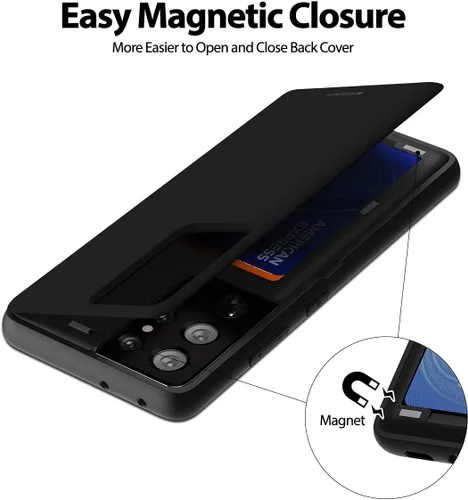Vista 4 de GOOSPERY Parachoques Magnético Compatible con Galaxy S21 Ultra, Funda Tipo Billetera con Porta Tarjetas, Cierre Automático por Imán, Protección