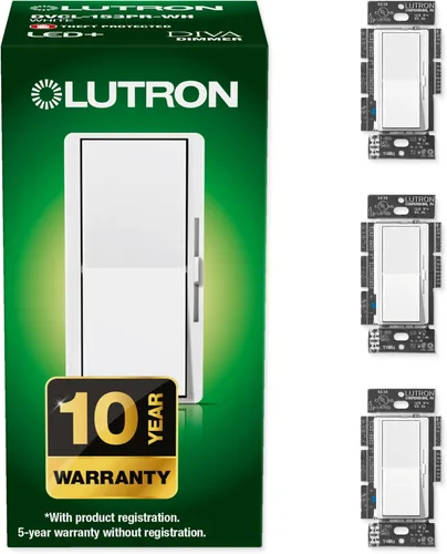 Vista 18 de Lutron Diva LED+ Interruptor Regulador de Luz para Bombillas LED Regulables, Halógenas e Incandescentes, 150 Vatios, Unipolar o 3 Vías, Almendra