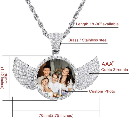 Vista 2 de MeMeDIY Colgante personalizado de hip hop con imagen de memoria para hombres y mujeres, grabado de imagen, texto, nombre, fecha, foto personalizada
