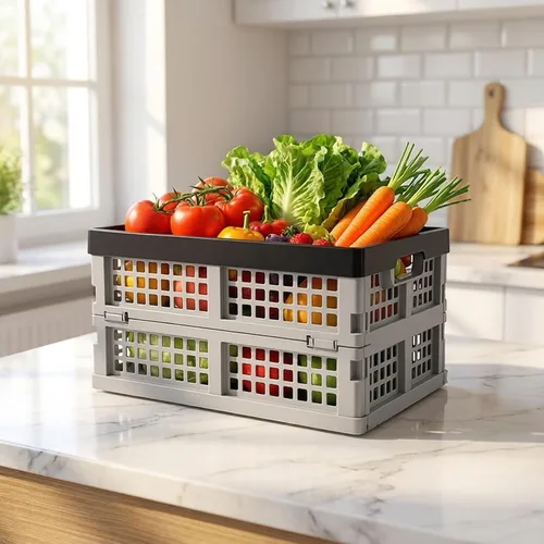 Vista 5 de Paquete de 4 cajas de almacenamiento plegables de plástico de 15 L, cajas plegables, cajas de almacenamiento apilables de plástico