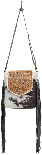 Vista 4 de Bolso de hombro de cuero occidental para mujer - Bolsa de lona reciclada a mano