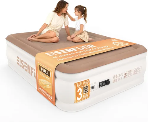 Vista 12 de Colchón de aire Queen con bomba incorporada, colchón inflable Beige Camel