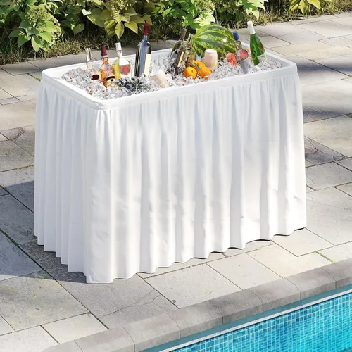 Vista 2 de Giantex Mesa enfriadora de hielo plegable, mesa de barra fría para exteriores de 46 pulgadas con drenaje, cubo plegable y falda extraíble a juego
