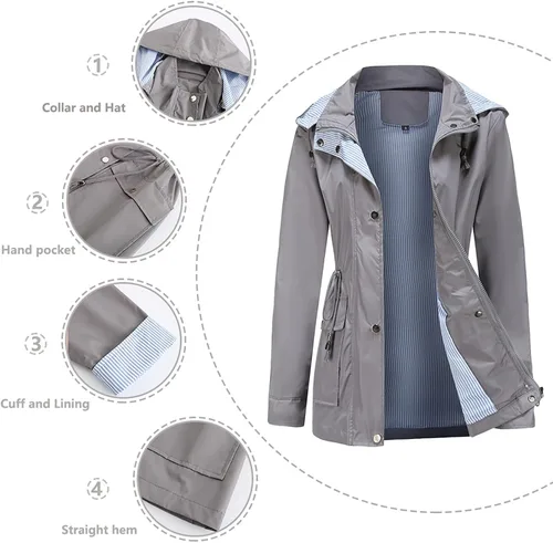 Vista 4 de Chaqueta impermeable para mujer, cálida y plegable, con capucha, forro polar, resistente al viento, para campamento, senderismo