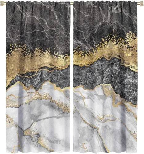 Vista 10 de Cortinas térmicas de mármol con rayas blancas y doradas, para cumpleaños, cortinas térmicas para invierno, oscurecimiento de habitación, cortinas