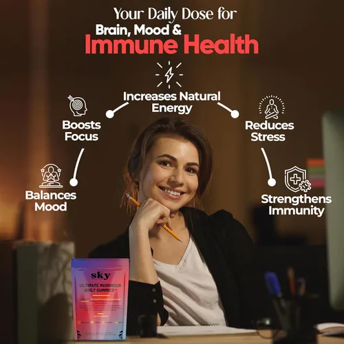 Vista 4 de SKY NUTRITION Gomitas de hongos – Suplemento de hongos adaptogénicos 10 en 1 para adultos – Melena de león, Reishi, Cordyceps, Chaga, cola de pavo